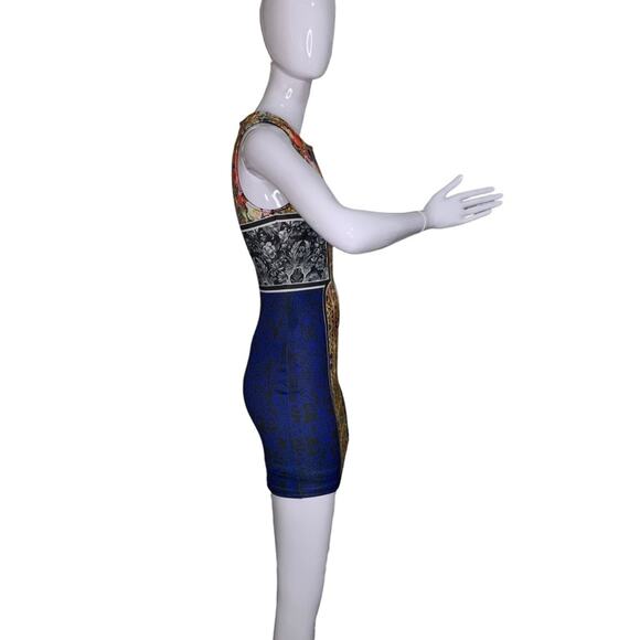 Forever 21 Victorian Baroque Bodycon Size S Sleeveless Blue Black Gold - Picture 6 of 15